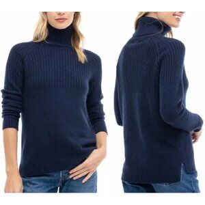 Pura Cashmere half ribbed turtleneck sweater navy blue wool cashmere blend